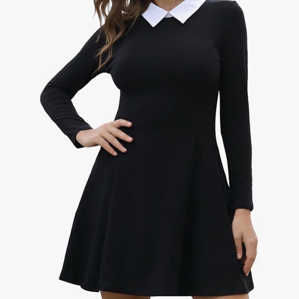 Black Fit and Flare Long Sleeve Skater Goth Dress